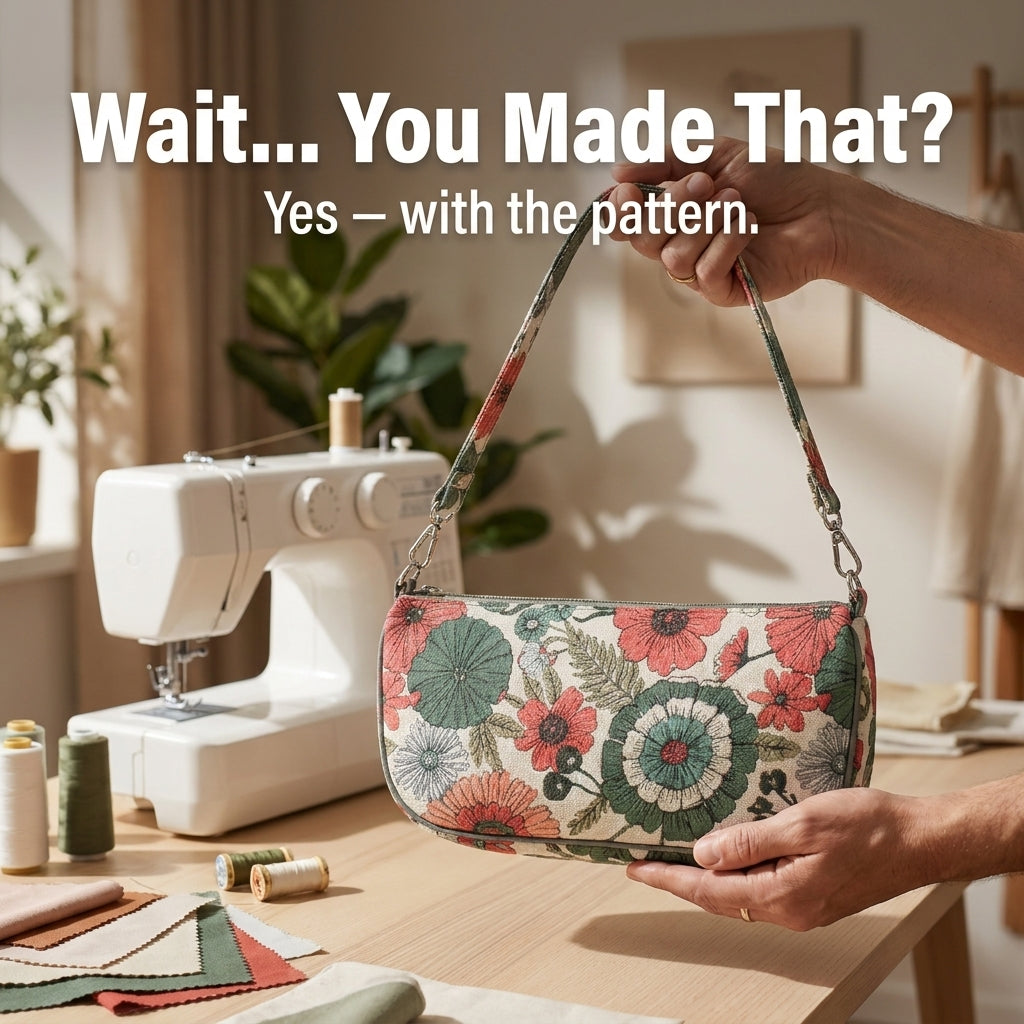 Baguette Bag Sewing Pattern — Curved Zip Shoulder Bag with Detachable Strap, Beginner Friendly, PDF Download
