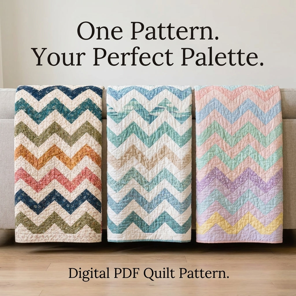 Chevron Quilt Pattern — Zigzag Throw Quilt in 4 Sizes, Half-Square Triangles, Beginner Friendly, PDF Download