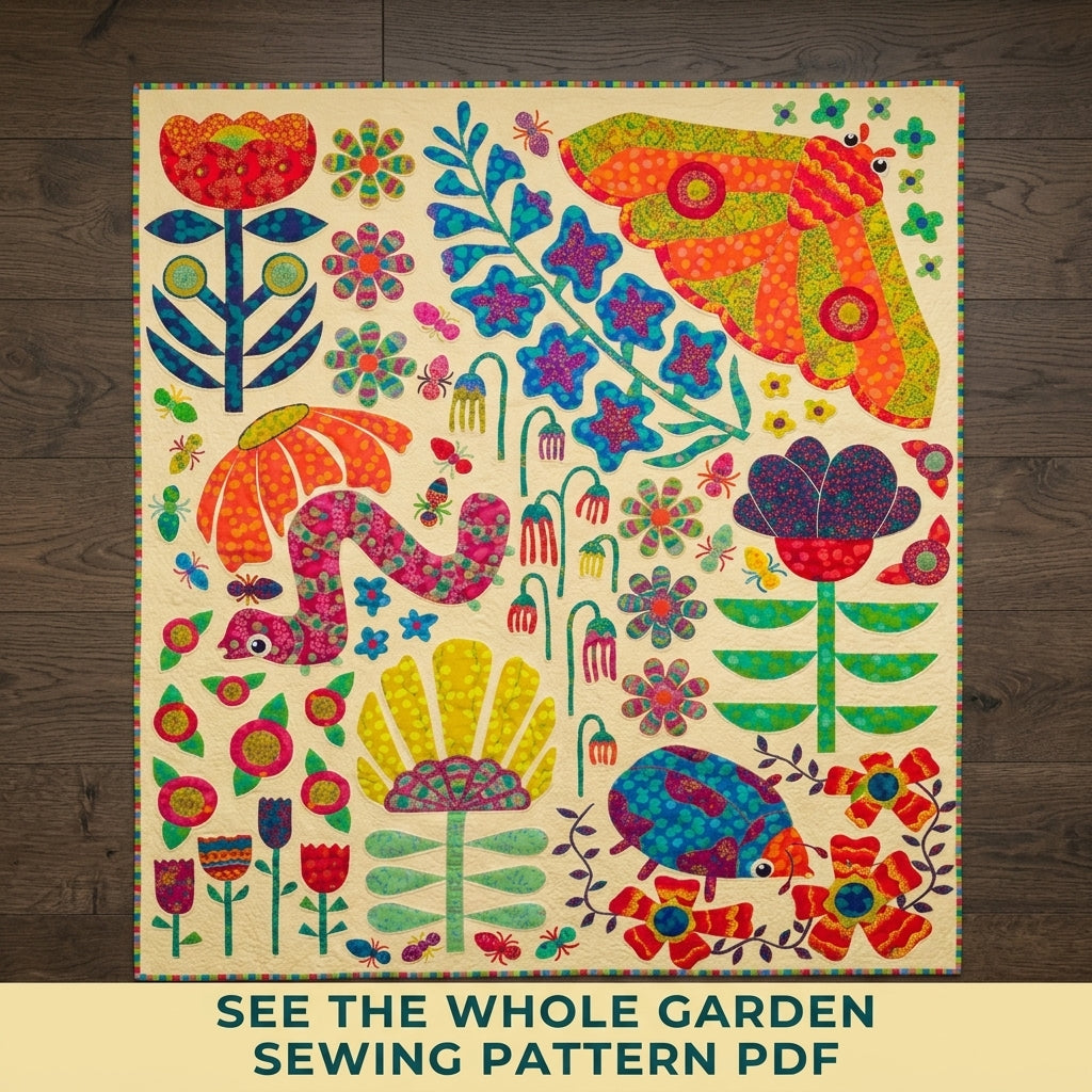 Folk Garden Appliqué Quilt Pattern PDF – Bold Flower and Bug Statement Quilt