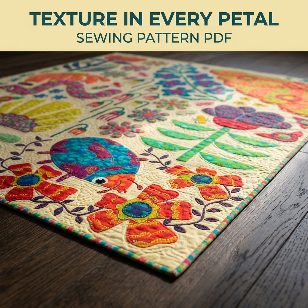 Folk Garden Appliqué Quilt Pattern PDF – Bold Flower and Bug Statement Quilt