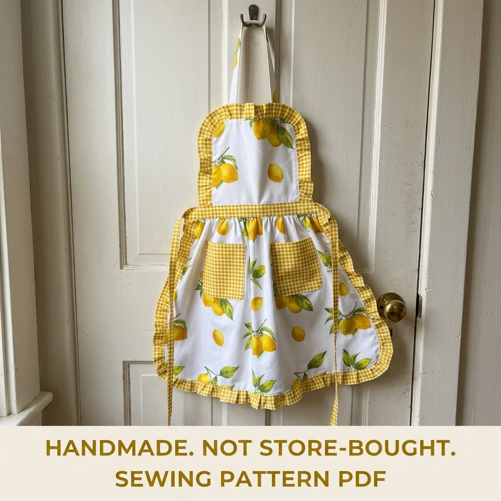 Lemon Gingham Ruffle Apron Sewing Pattern PDF – Cute Kitchen Apron