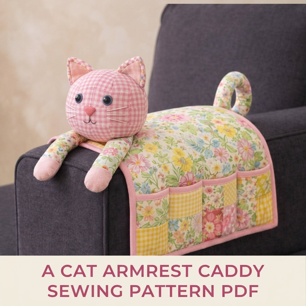 Cat Armrest Caddy Sewing Pattern PDF – Sofa Organizer with Pockets