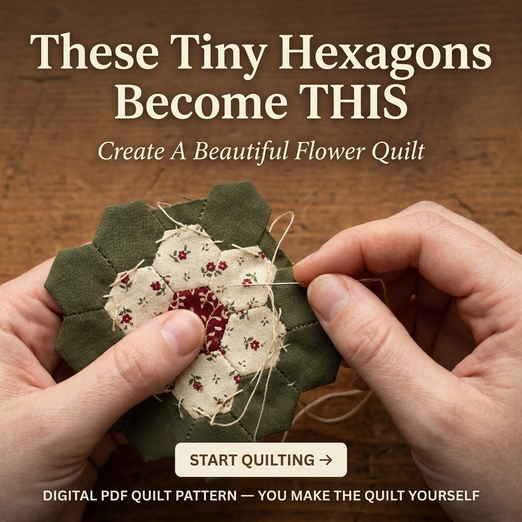 Grandmother's Flower Garden Hexagon Quilt Pattern | English Paper Piecing Hexie Quilt | Vintage Rosette Design | PDF Instant Download