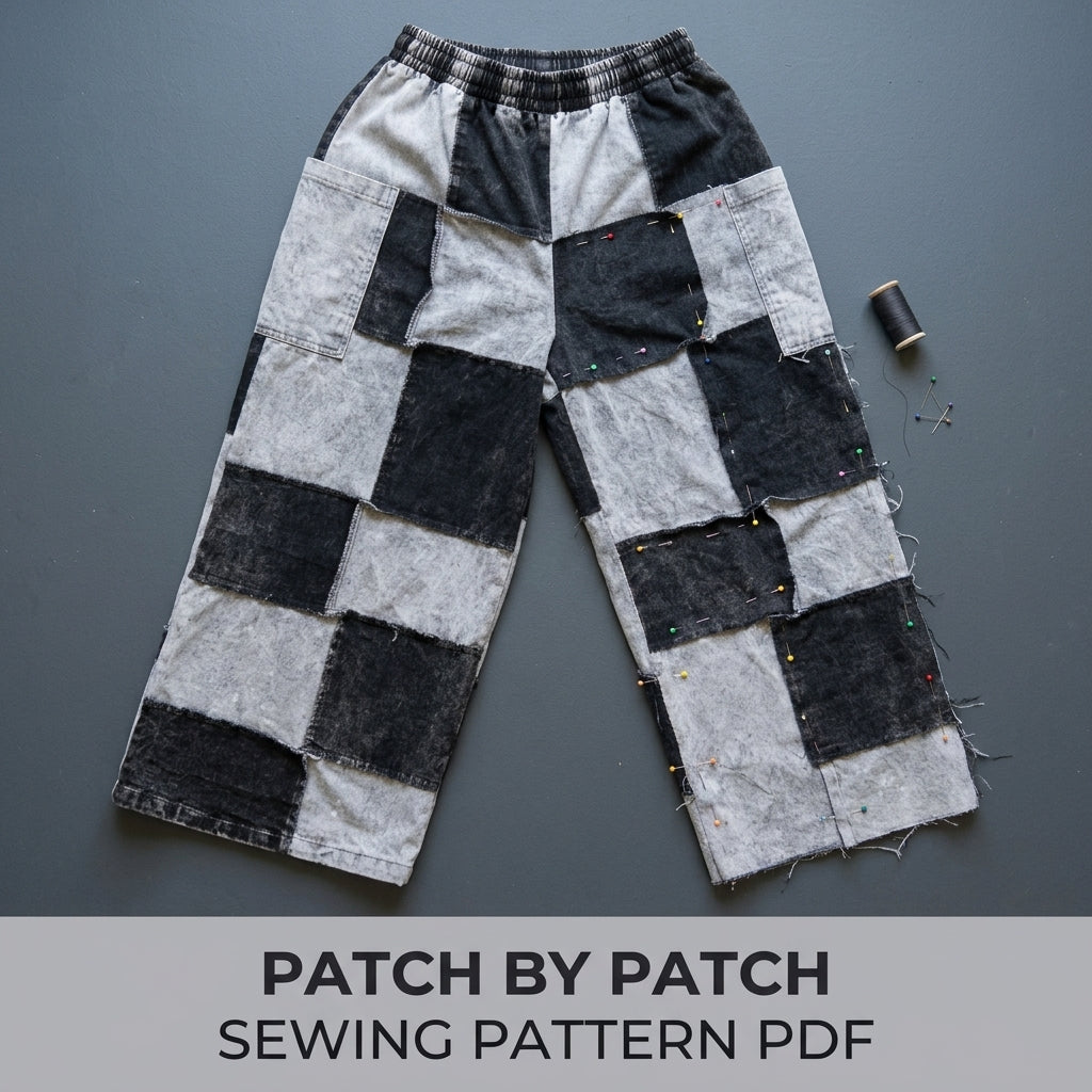 Patchwork Wide Leg Pants Sewing Pattern PDF – Patchwork Checkerboard Trousers