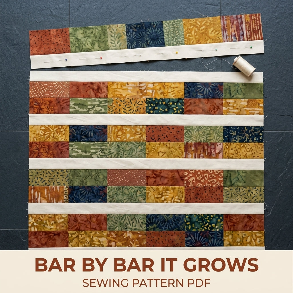 Modern Bars Quilt Pattern PDF – Easy Rectangle Throw Quilt with Batik Bars and Cream Stripes