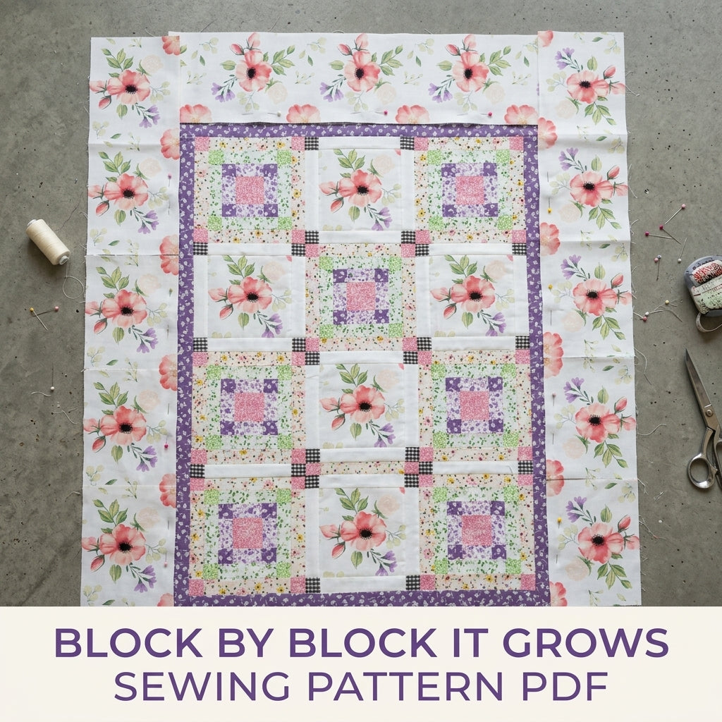 Scalloped Floral Border Quilt Pattern PDF – Romantic Quilt with Lace and Gingham Binding