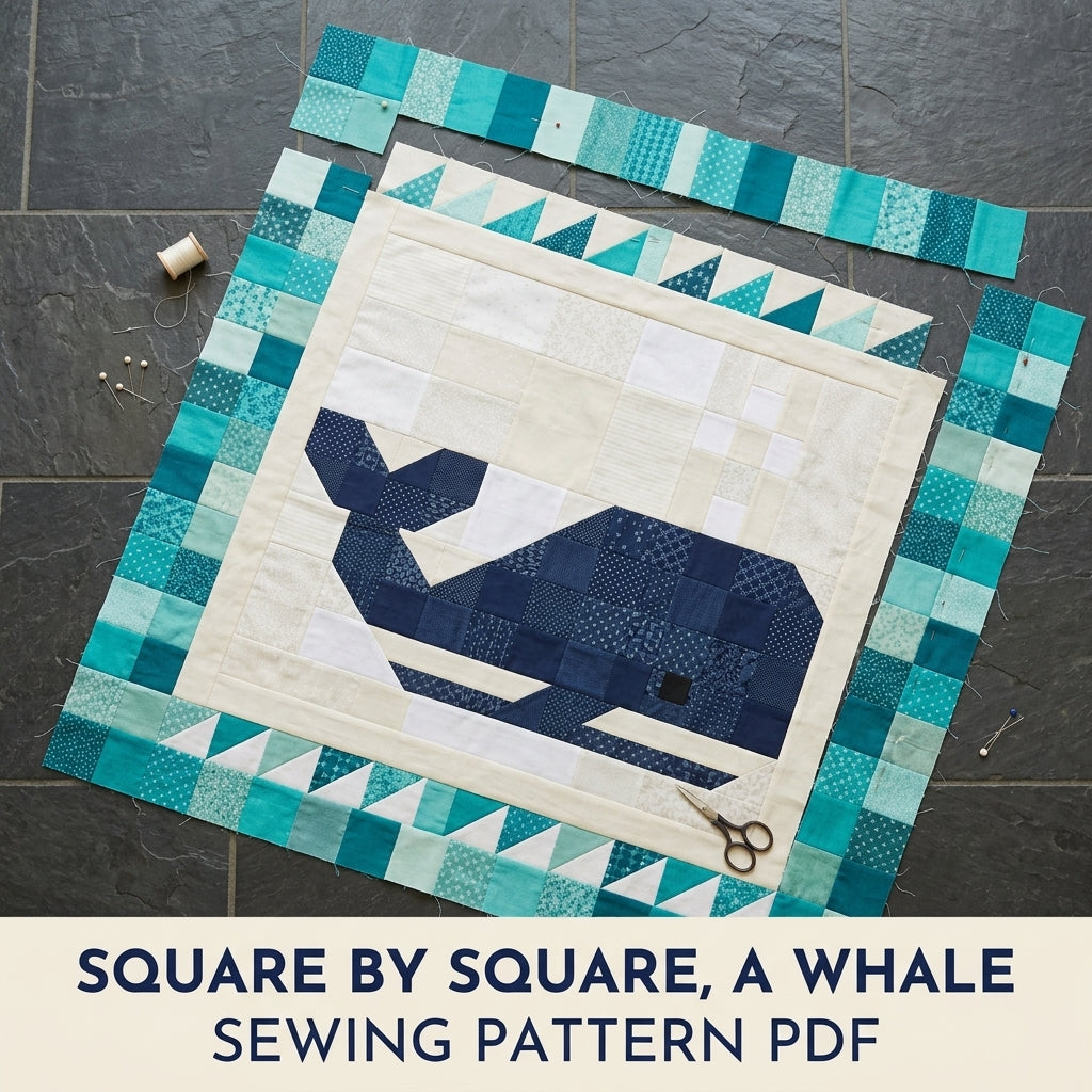 Whale Baby Quilt Pattern PDF – Ocean Pieced Nursery Quilt with Teal Border