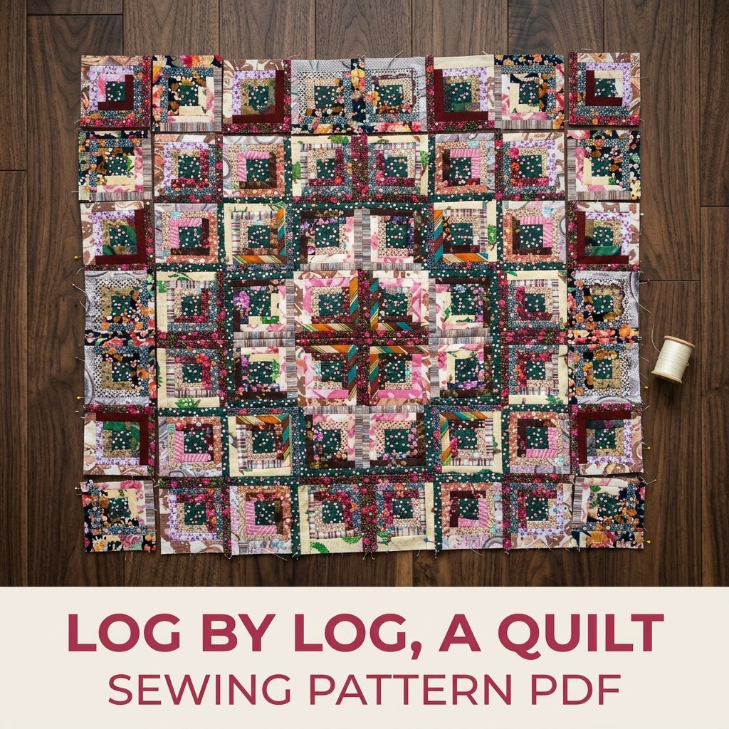 Floral Log Cabin Diamond Quilt Sewing Pattern PDF – Scrappy Barn Raising Quilt