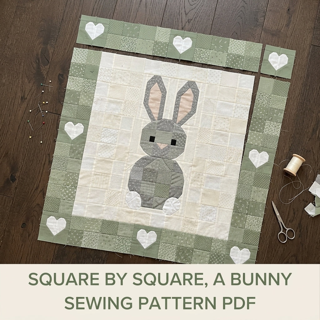 Bunny Baby Quilt Pattern PDF – Pieced Nursery Quilt with Heart Border