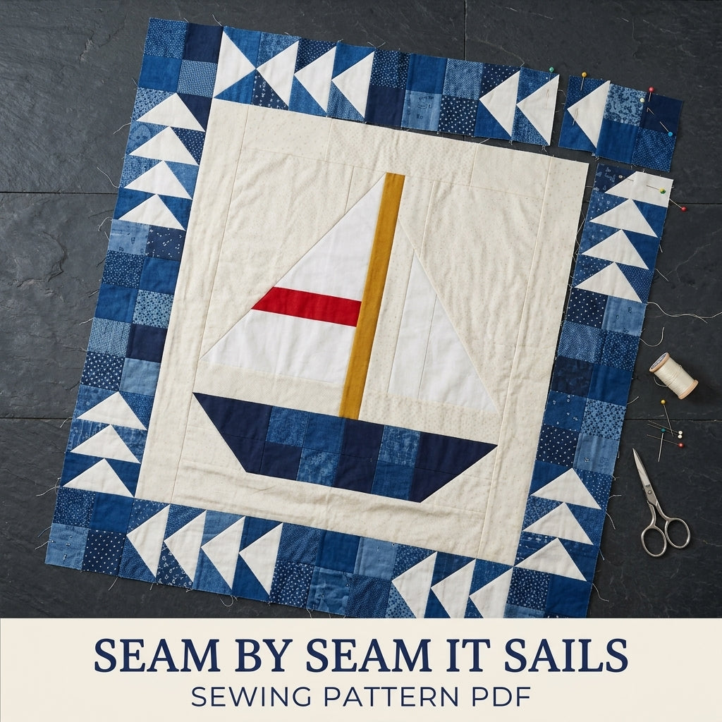 Sailboat Baby Quilt Pattern PDF – Nautical Pieced Nursery Quilt with Flying Geese Border