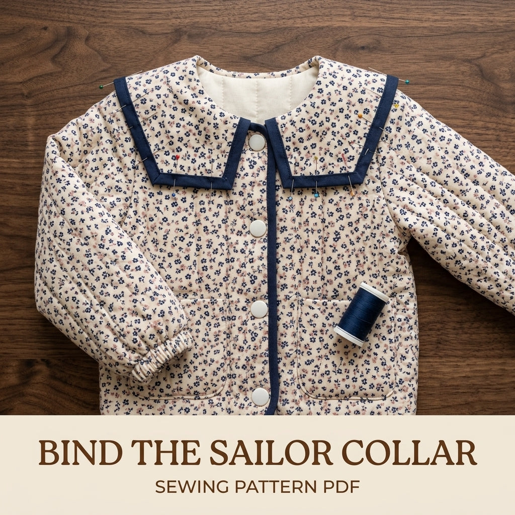Children's Sailor Collar Jacket Sewing Pattern PDF – Quilted Girls' Jacket with Bias Binding