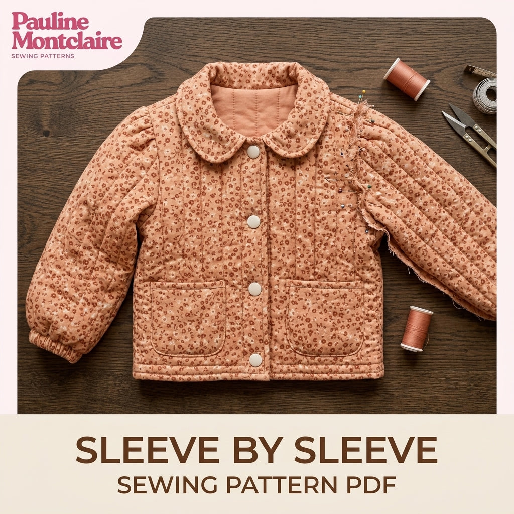Children's Quilted Collar Jacket Sewing Pattern PDF – Girls' Collar Jacket with Puff Sleeves and Patch Pockets