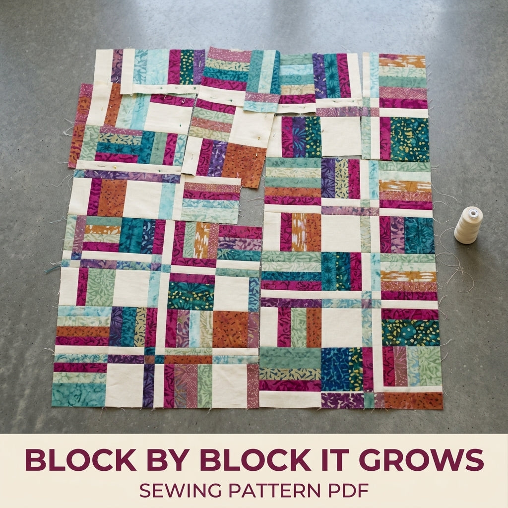 Modern Rail Fence Quilt Pattern PDF – Scrappy Strip Throw Quilt for Batik Fabrics