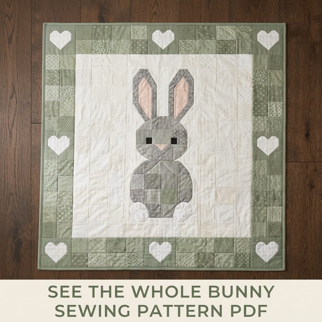 Bunny Baby Quilt Pattern PDF – Pieced Nursery Quilt with Heart Border