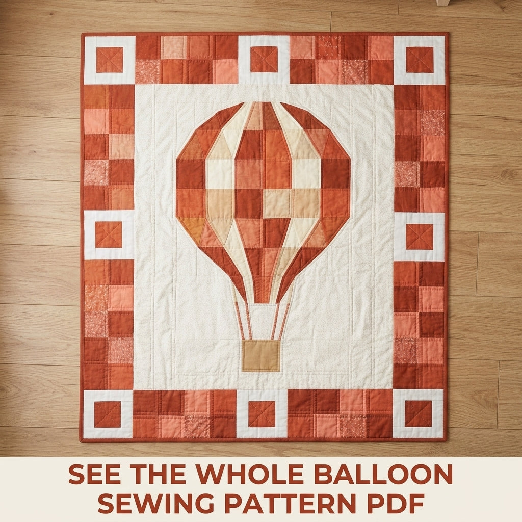 Hot Air Balloon Baby Quilt Pattern PDF – Pieced Nursery Quilt with Checkerboard Border