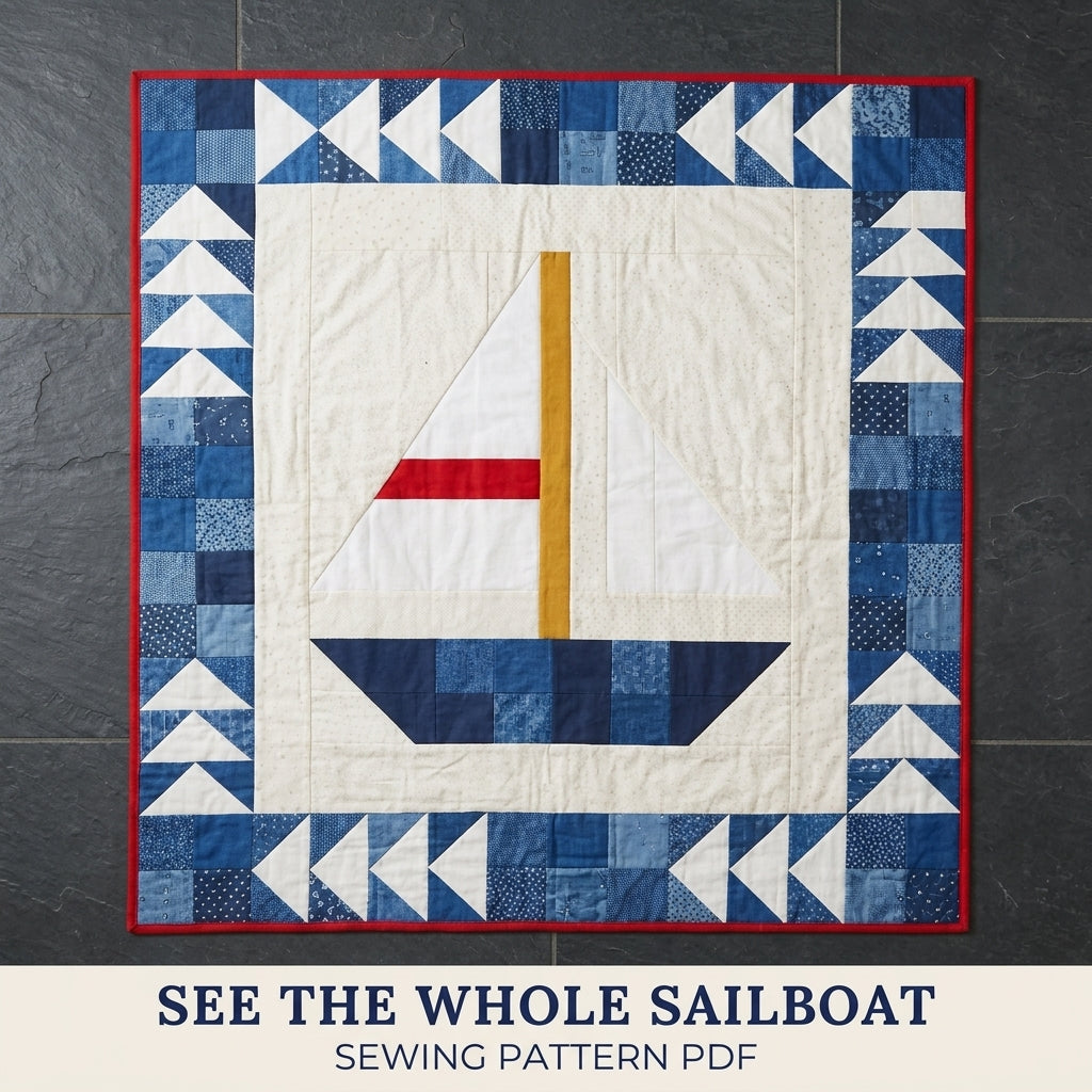 Sailboat Baby Quilt Pattern PDF – Nautical Pieced Nursery Quilt with Flying Geese Border