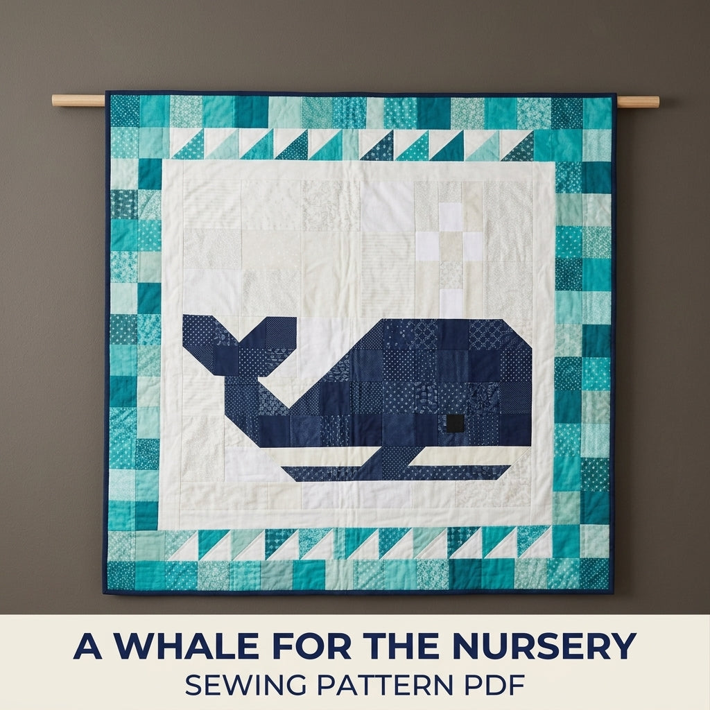 Whale Baby Quilt Pattern PDF – Ocean Pieced Nursery Quilt with Teal Border