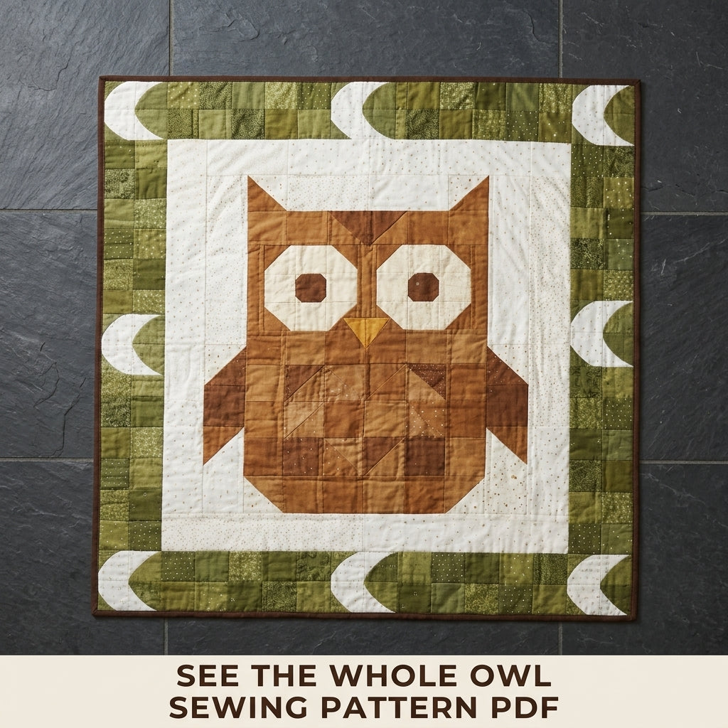 Owl Baby Quilt Pattern PDF – Woodland Pieced Nursery Quilt with Green Border
