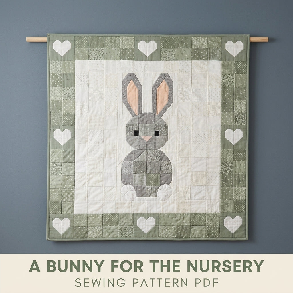 Bunny Baby Quilt Pattern PDF – Pieced Nursery Quilt with Heart Border