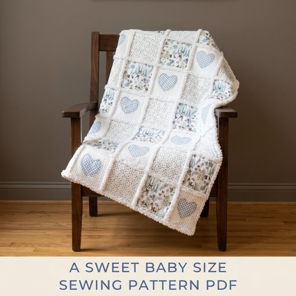 Gingham Heart Chenille Rag Quilt Sewing Pattern PDF – Baby Rag Quilt with Hearts