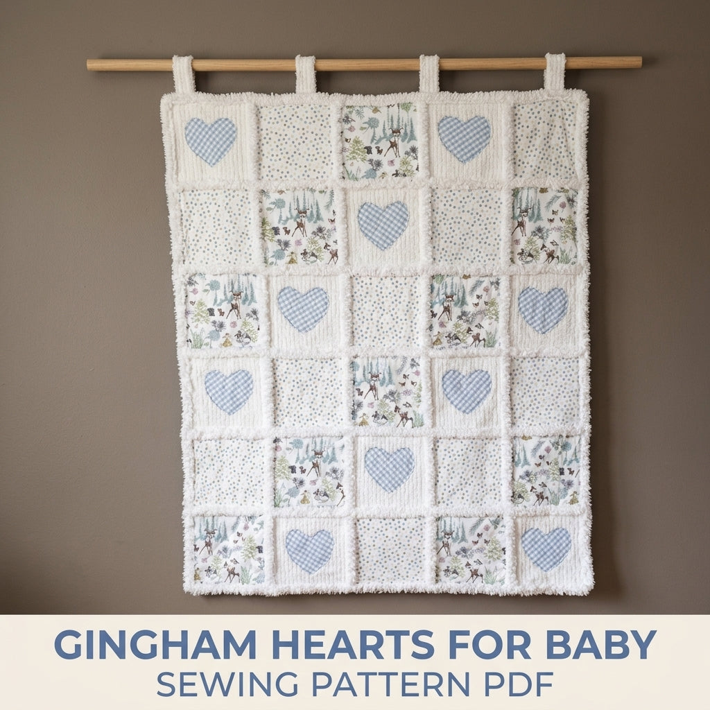 Gingham Heart Chenille Rag Quilt Sewing Pattern PDF – Baby Rag Quilt with Hearts
