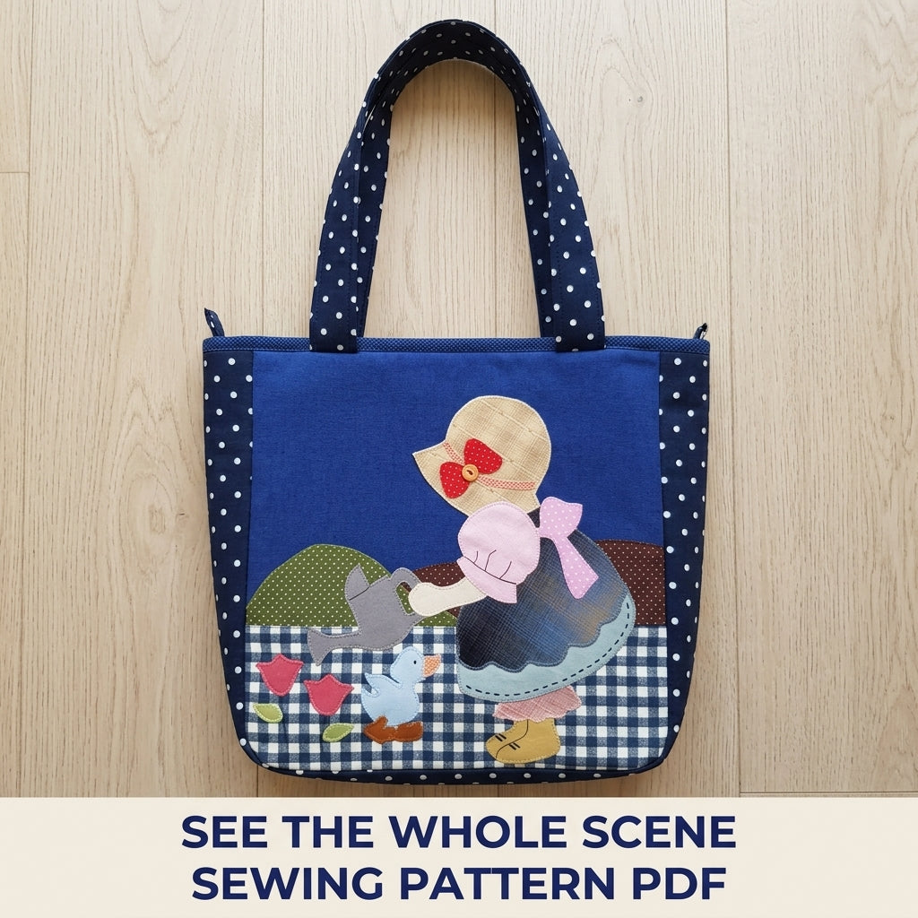 Sunbonnet Girl Appliqué Tote Sewing Pattern PDF – Zip Tote with Appliqué Scene