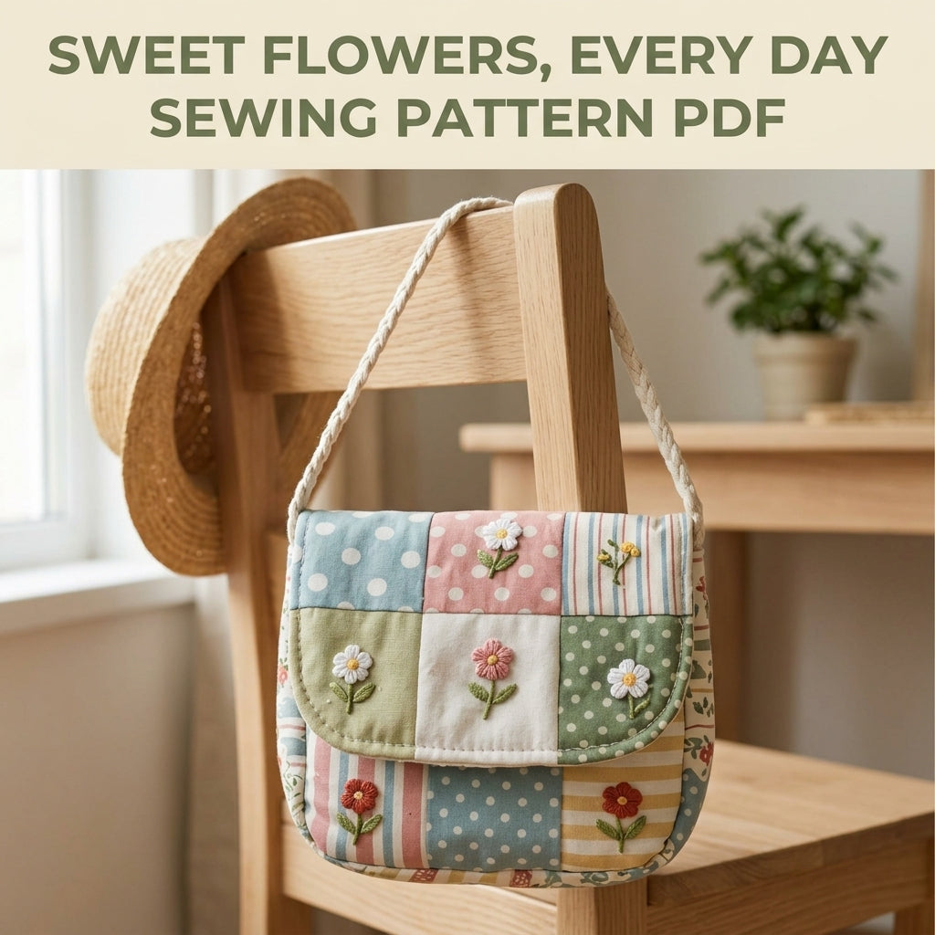 Embroidered Patchwork Flap Bag Sewing Pattern PDF – Small Crossbody with Flowers