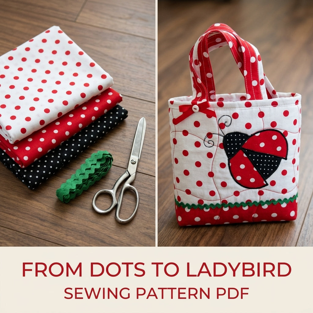 Ladybird Polka Dot Tote Sewing Pattern PDF – Kids Quilted Bag with Appliqué