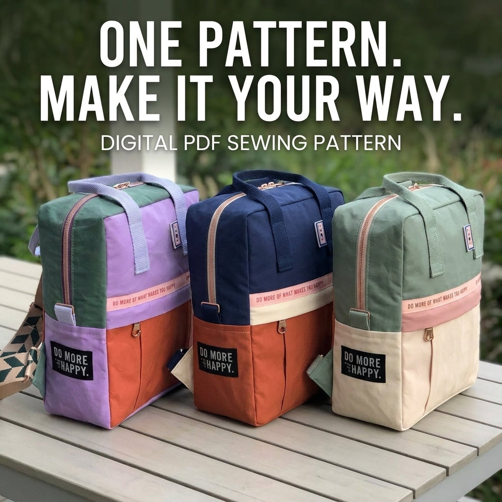 Colour Block Backpack PDF Sewing Pattern | Zip-Top Rucksack with Front Pocket | Intermediate Bag Sewing Project | Instant Download