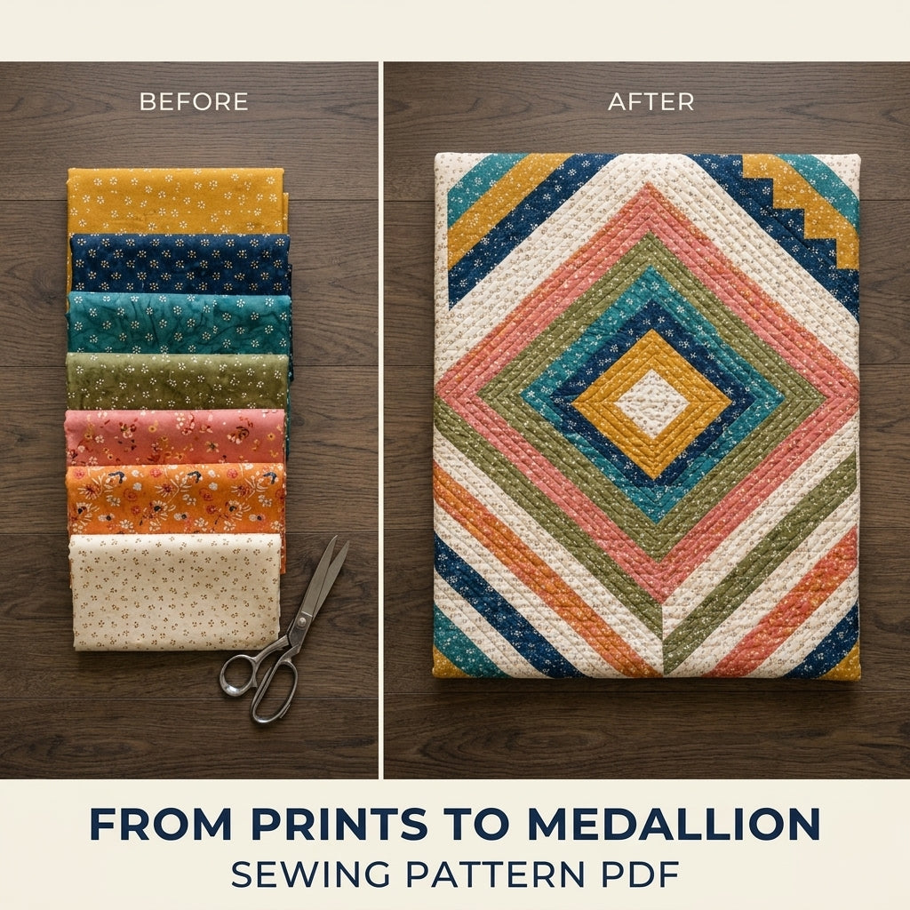 Diamond Medallion Quilt Pattern PDF – Concentric Diamond Strip Throw Quilt