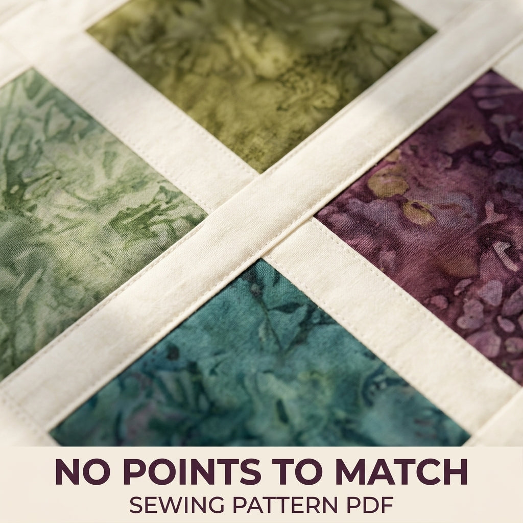 Modern Lattice Quilt Pattern PDF – Square Throw Quilt with Batik Blocks and Cream Sashing