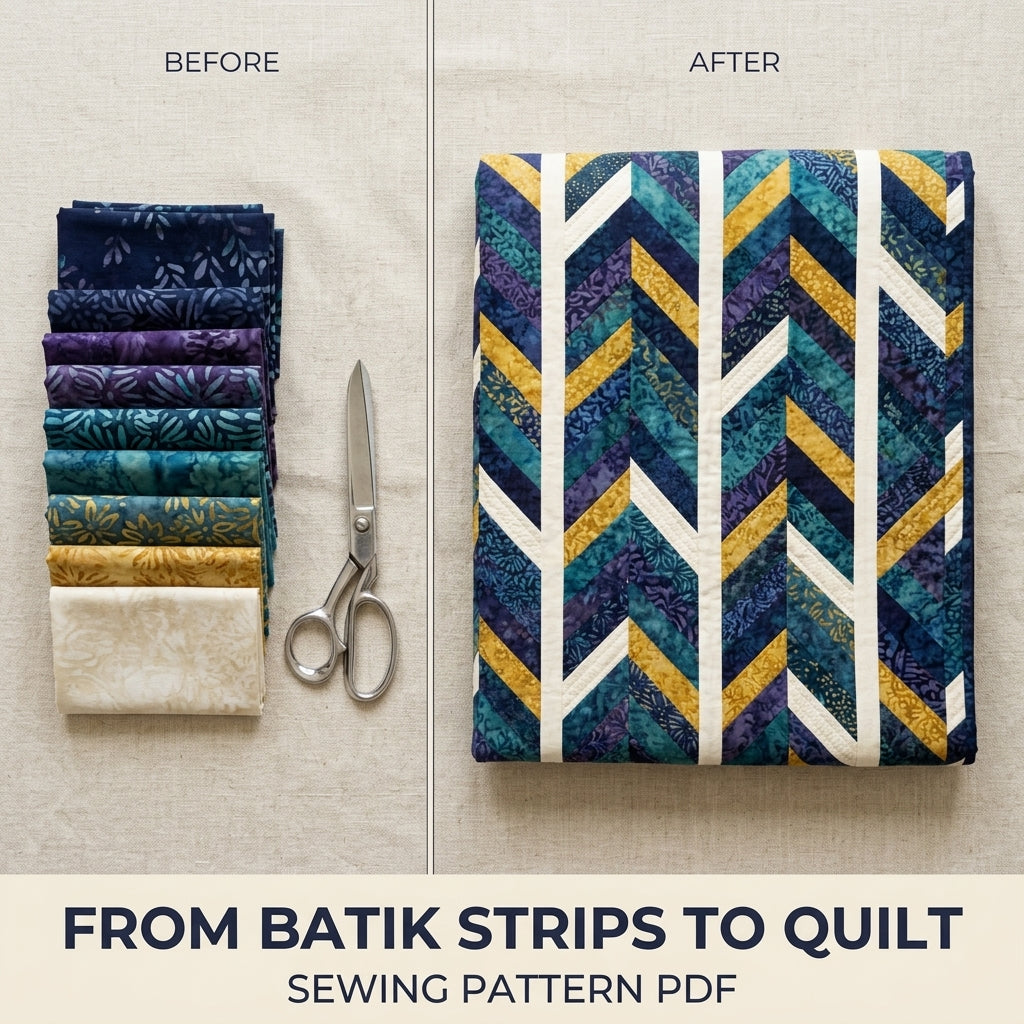 Modern Herringbone Quilt Pattern PDF – Strip Pieced Throw Quilt with Batik Chevrons