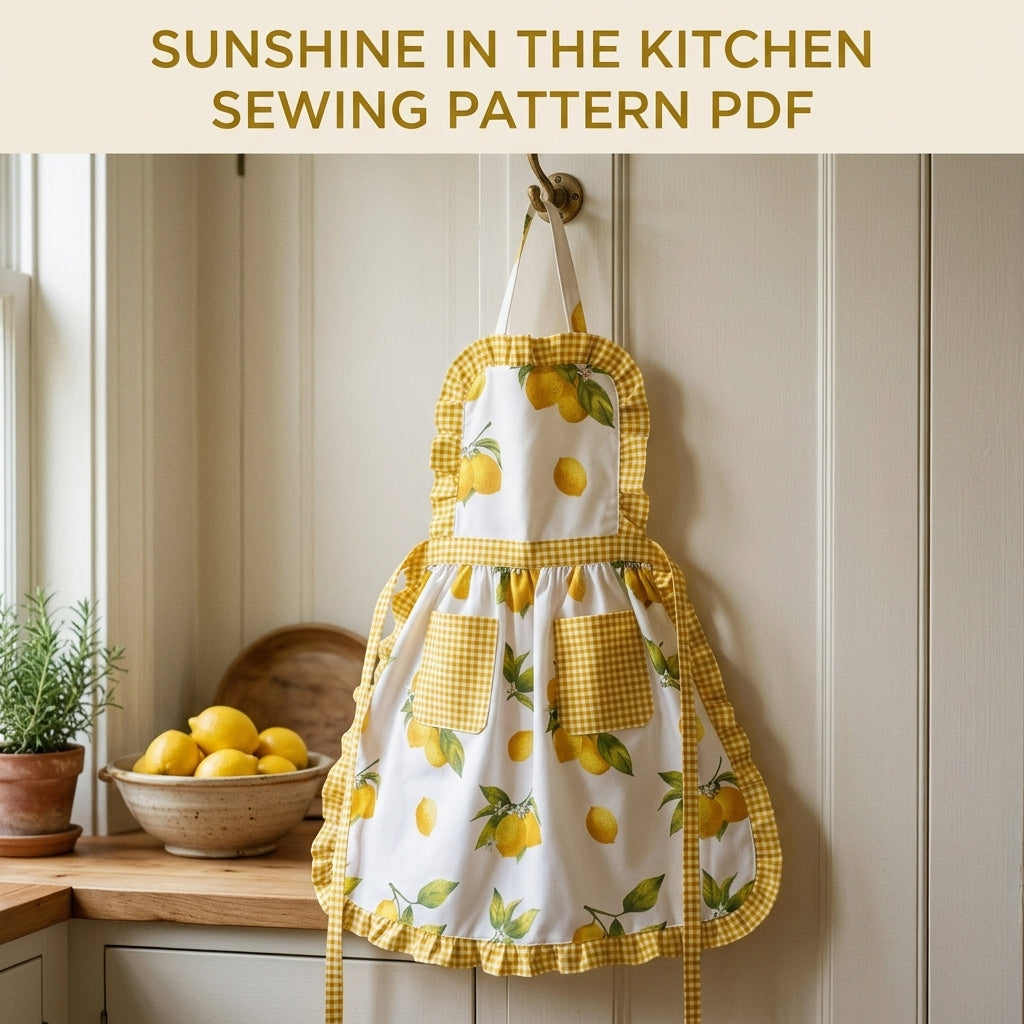 Lemon Gingham Ruffle Apron Sewing Pattern PDF – Cute Kitchen Apron