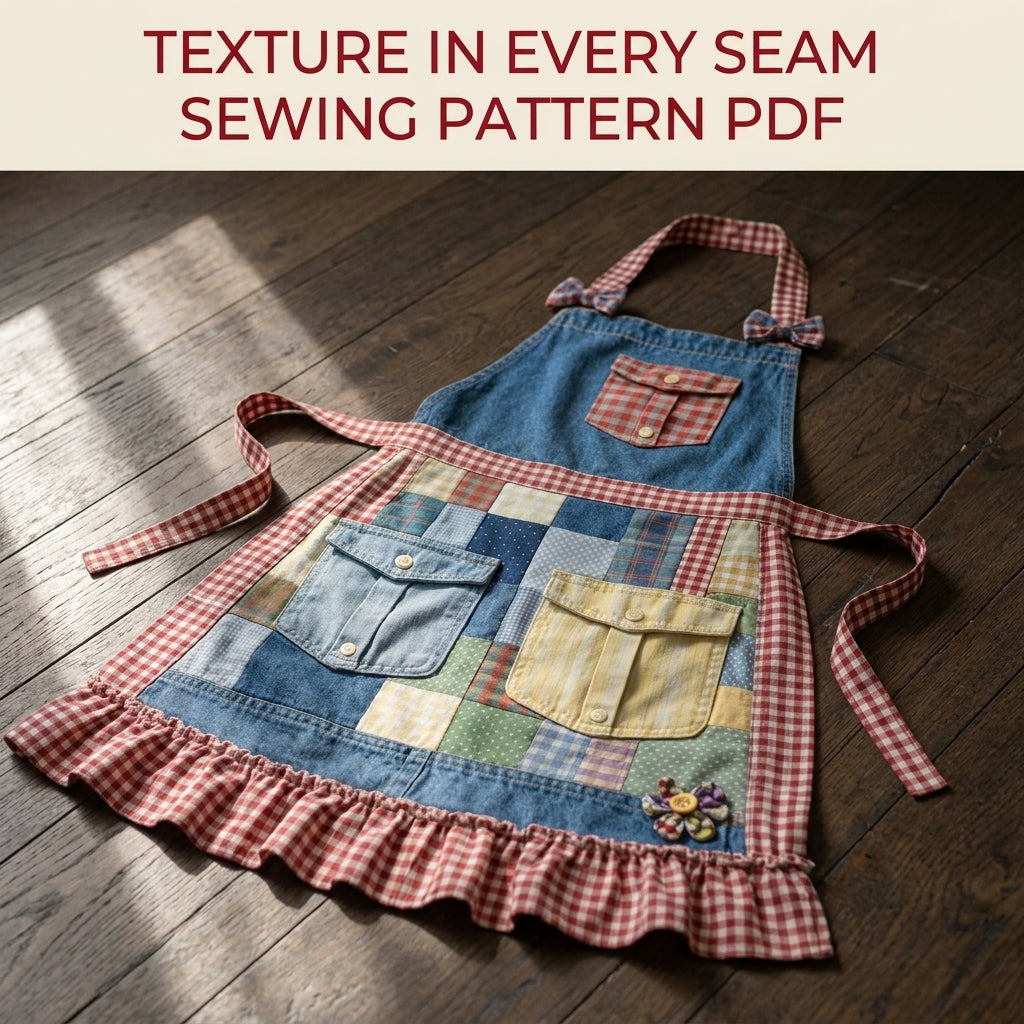 Denim Patchwork Ruffle Apron Sewing Pattern PDF – Upcycled Jeans Apron