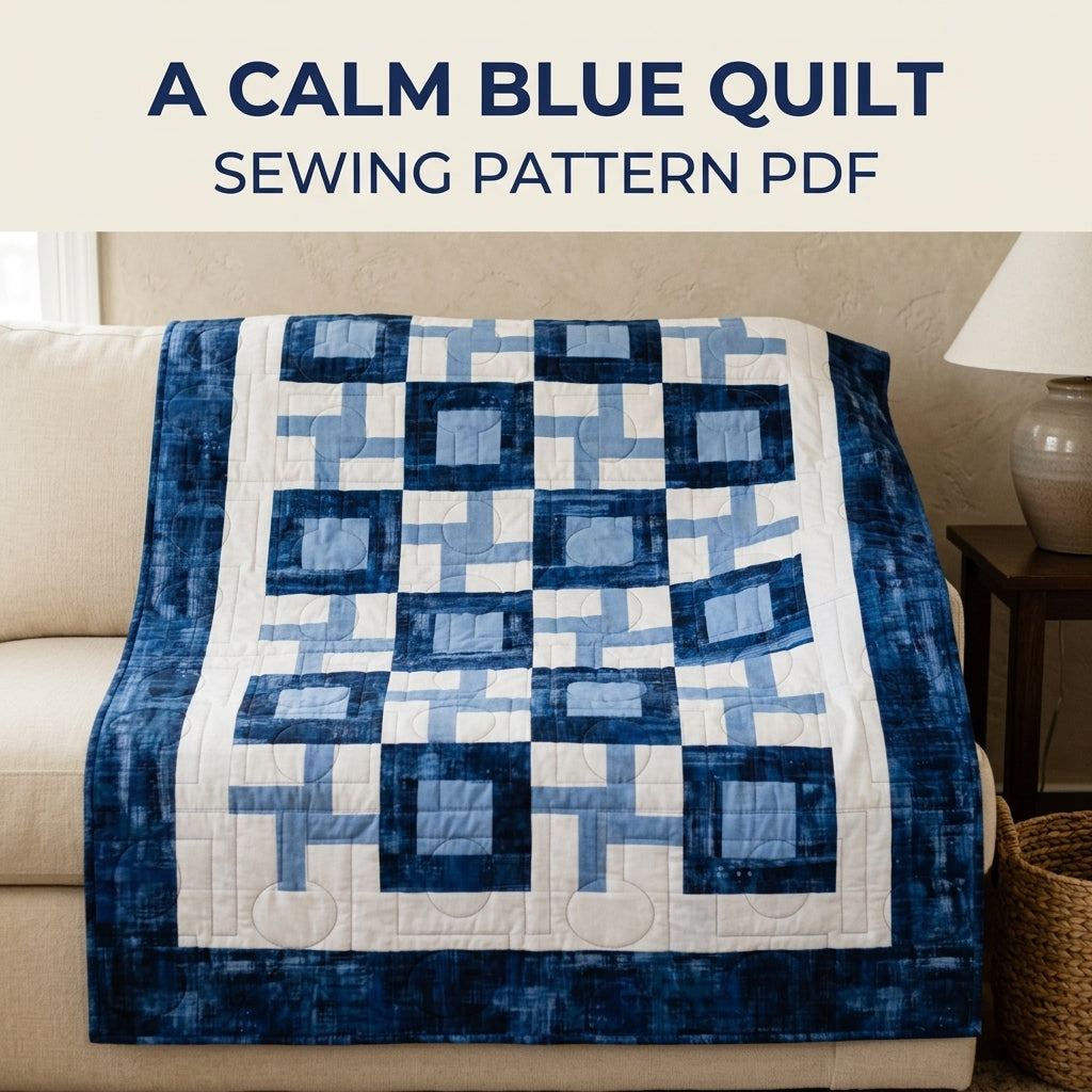Blue Box and Cross Quilt Sewing Pattern PDF – Easy Two Block Checkerboard Quilt