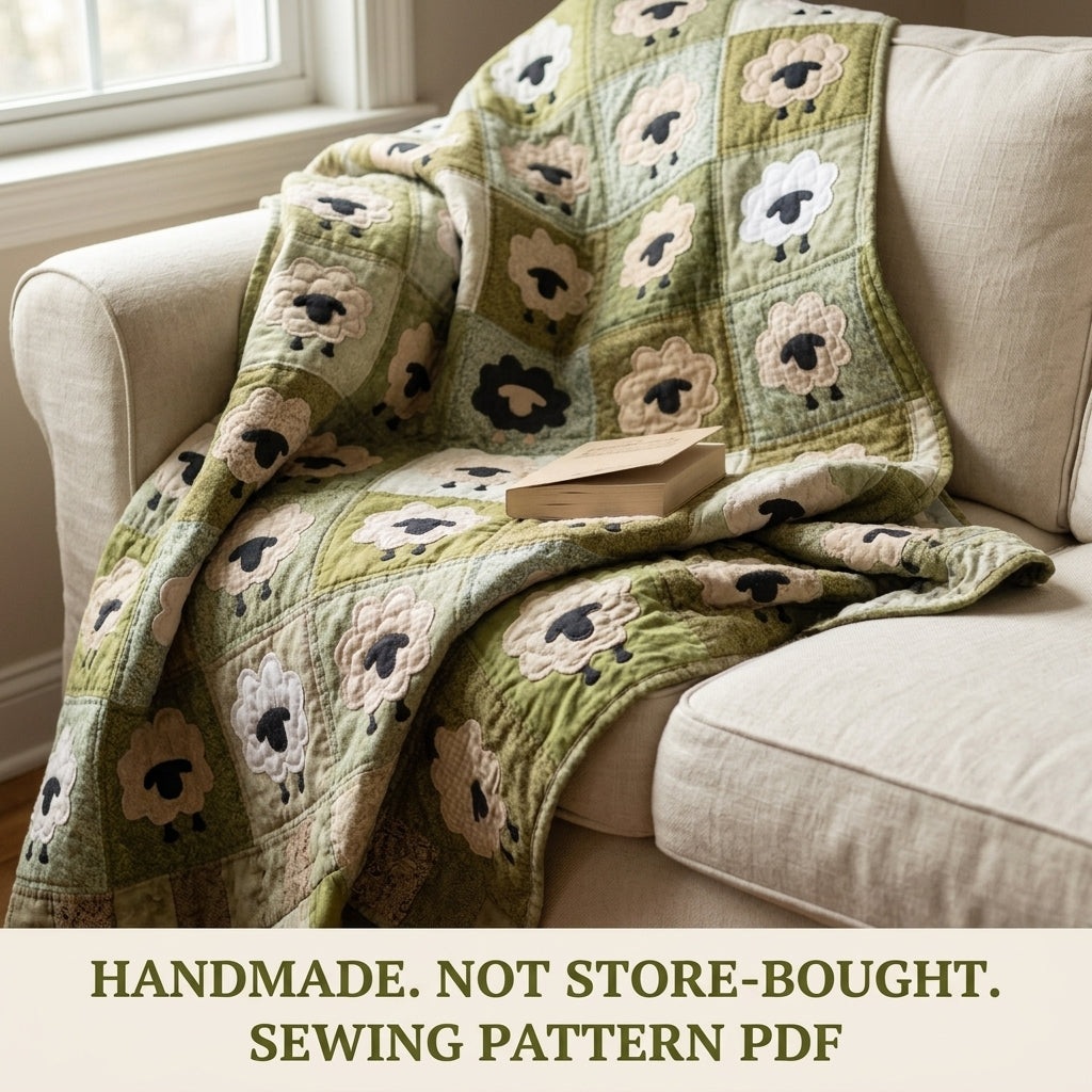 Sheep Meadow Quilt Sewing Pattern PDF – Farmhouse Sheep Appliqué Quilt