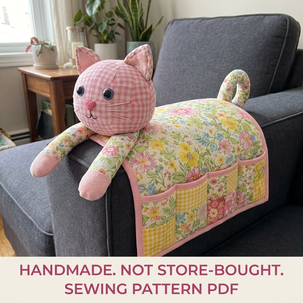 Cat Armrest Caddy Sewing Pattern PDF – Sofa Organizer with Pockets