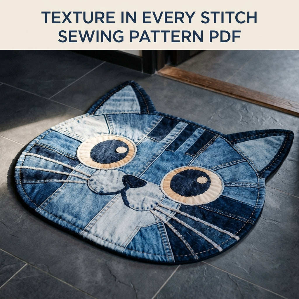 Denim Cat Face Rug Sewing Pattern PDF – Upcycled Jeans Cat Mat