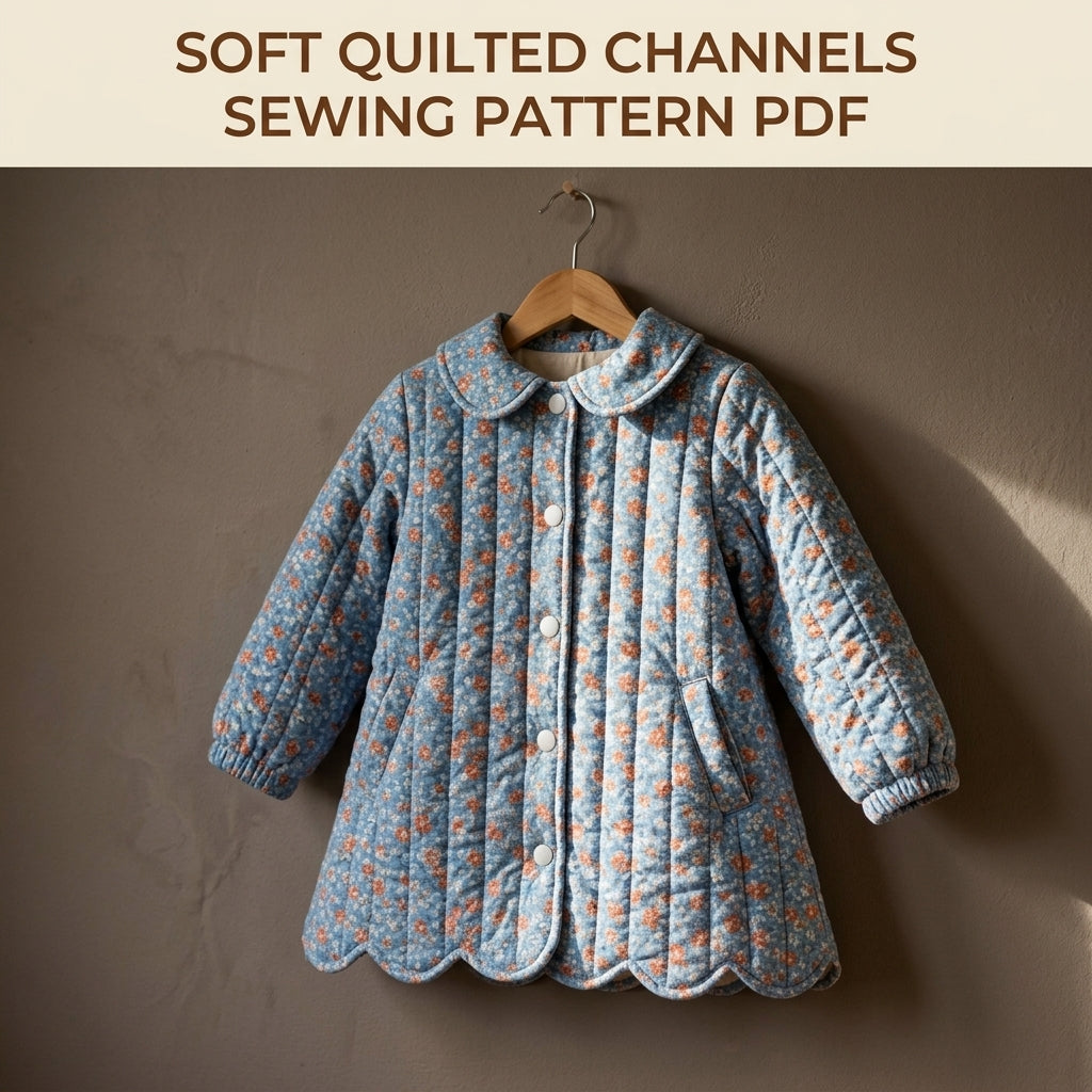 Children's Quilted Scallop Coat Sewing Pattern PDF – Girls' Scalloped Hem Coat with Rounded Collar