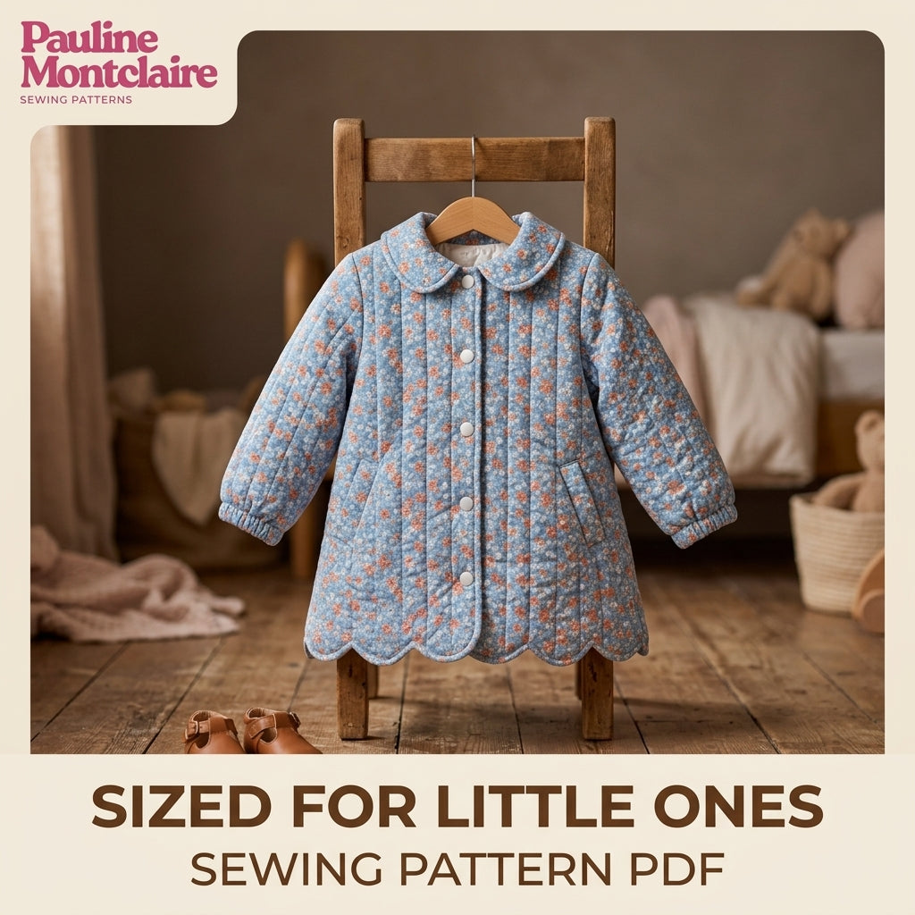 Children's Quilted Scallop Coat Sewing Pattern PDF – Girls' Scalloped Hem Coat with Rounded Collar