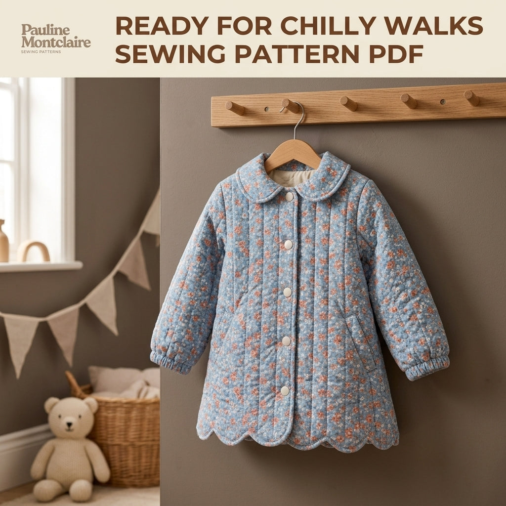 Children's Quilted Scallop Coat Sewing Pattern PDF – Girls' Scalloped Hem Coat with Rounded Collar