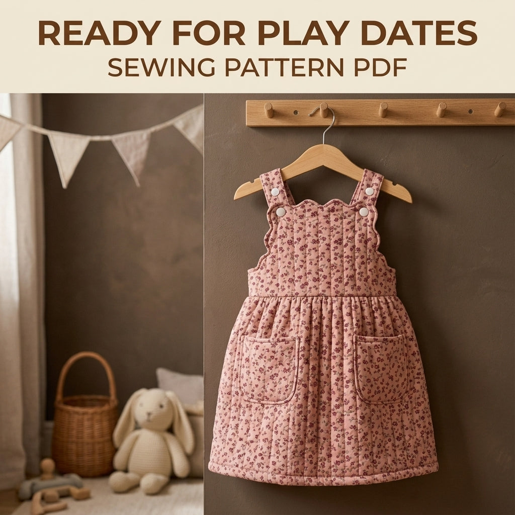 Children's Quilted Pinafore Dress Sewing Pattern PDF – Girls' Pinafore with Scalloped Bib