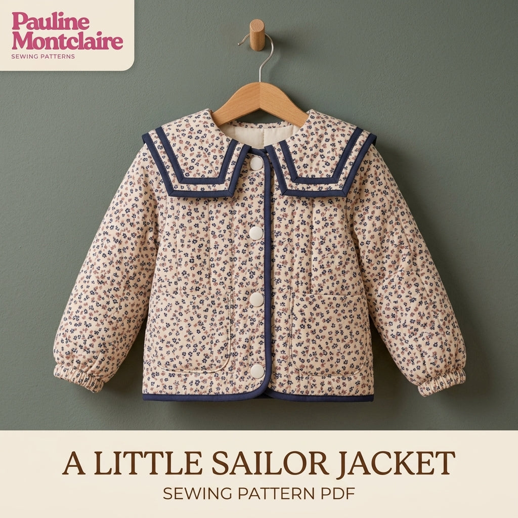 Children's Sailor Collar Jacket Sewing Pattern PDF – Quilted Girls' Jacket with Bias Binding