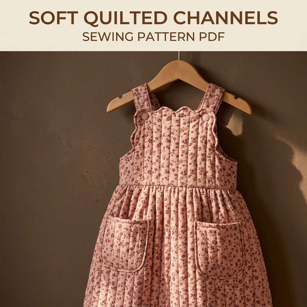 Children's Quilted Pinafore Dress Sewing Pattern PDF – Girls' Pinafore with Scalloped Bib