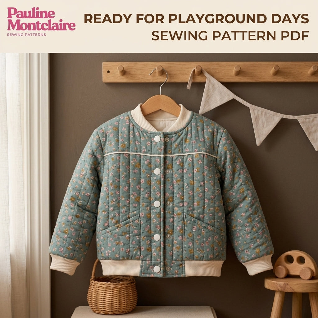 Children's Quilted Bomber Jacket Sewing Pattern PDF – Kids' Bomber with Rib Trims and Piping