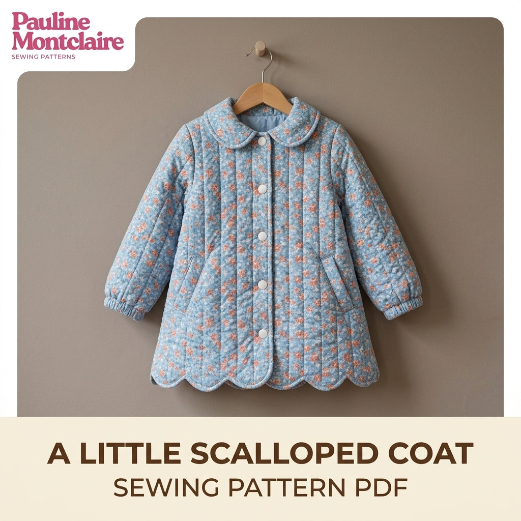 Children's Quilted Scallop Coat Sewing Pattern PDF – Girls' Scalloped Hem Coat with Rounded Collar