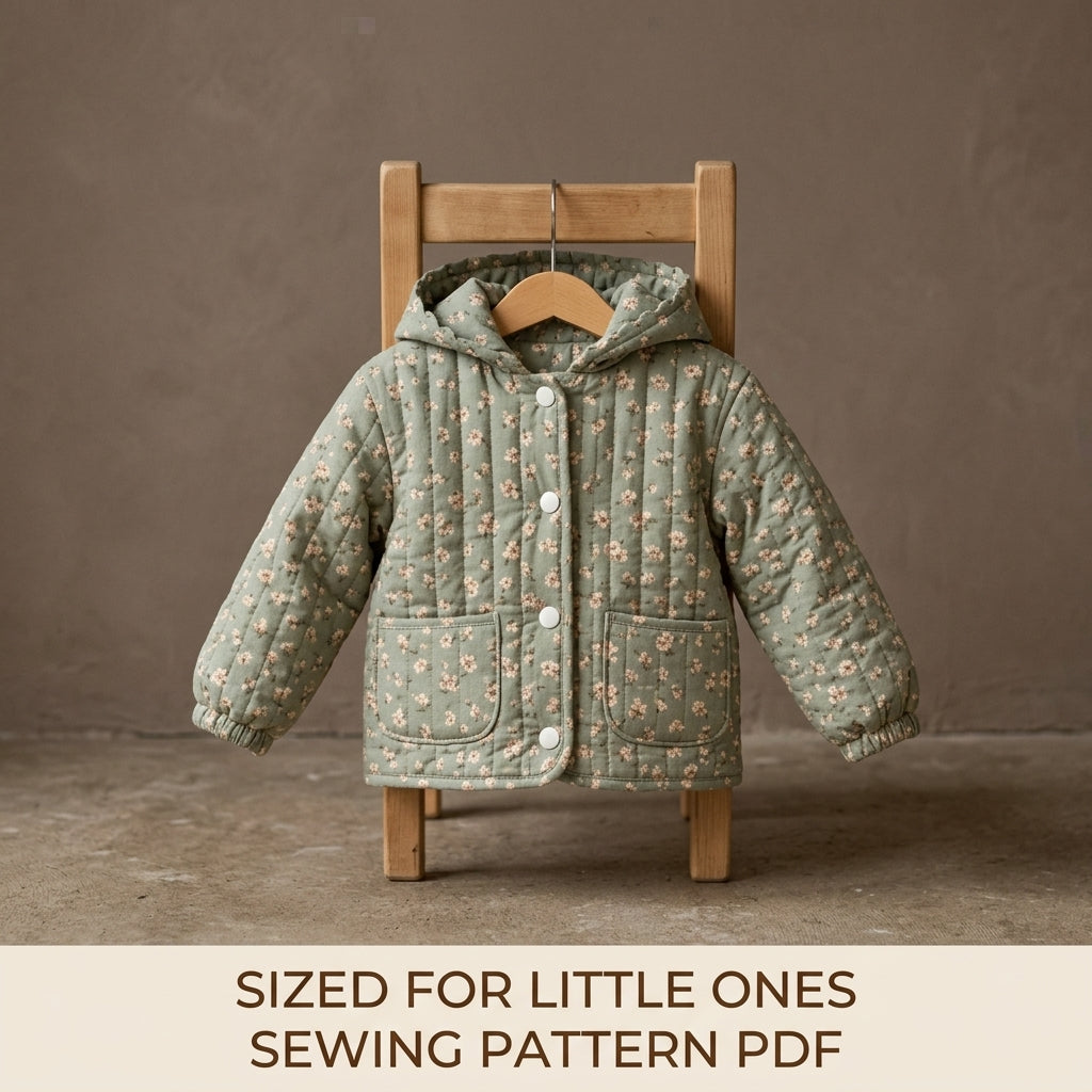 Children's Quilted Hooded Jacket Sewing Pattern PDF – Girls' Jacket with Frilled Hood and Pockets