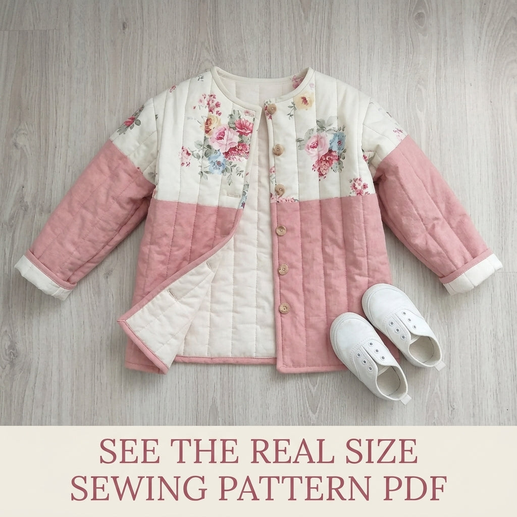 Girls Rose Quilted Jacket Sewing Pattern PDF – Kids Quilted Coat
