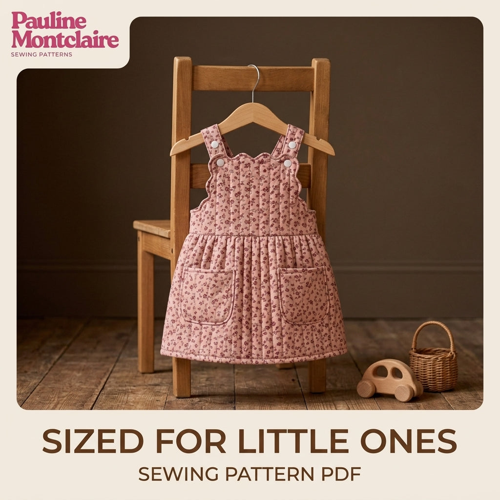 Children's Quilted Pinafore Dress Sewing Pattern PDF – Girls' Pinafore with Scalloped Bib