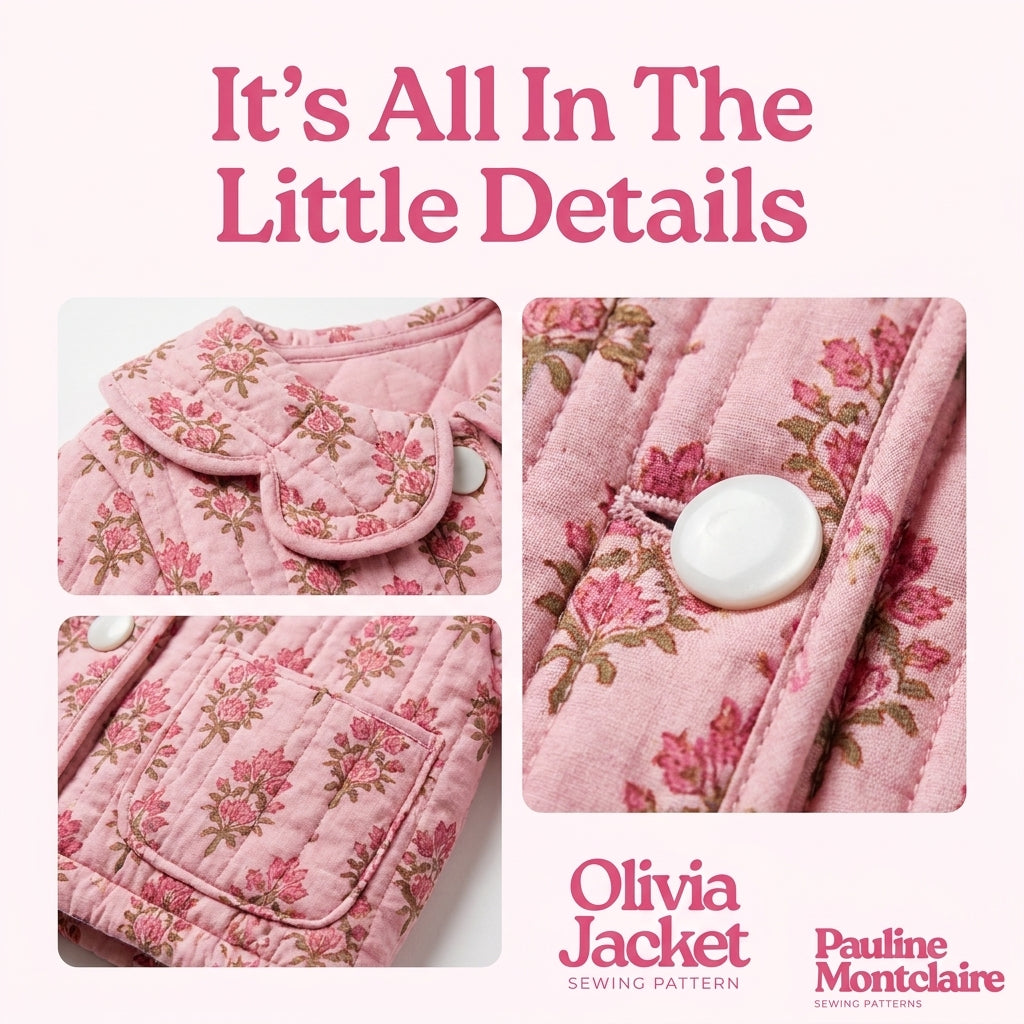 Girls' Quilted Jacket Sewing Pattern — Scalloped Peter Pan Collar Jacket, Ages 6 Months to 10 Years, PDF Download